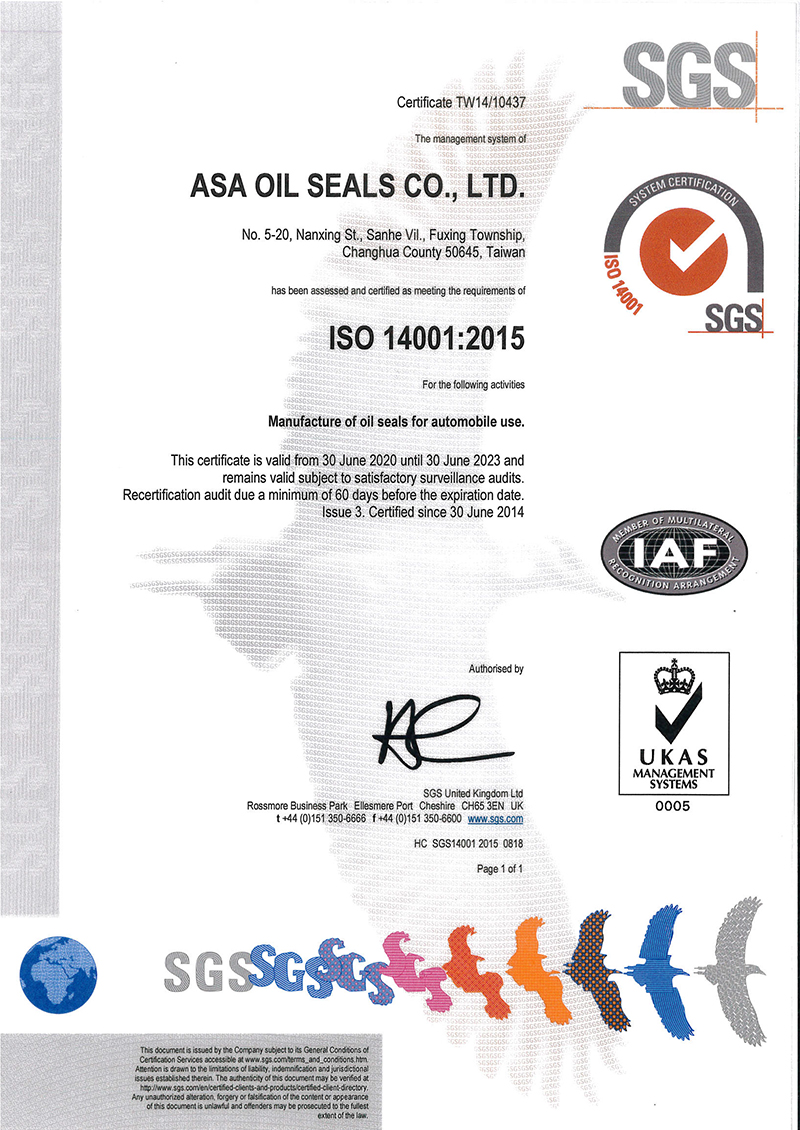 Oil Seals ISO 14001:2015